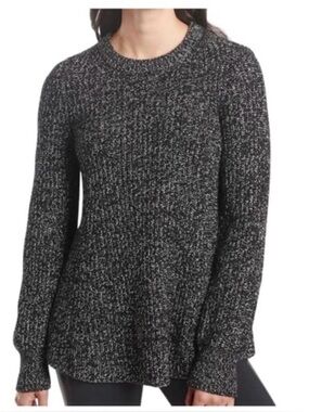 ATHLETA Women's Black & White Marled Knit Long-Sleeve Crew Neck Sweater XXS